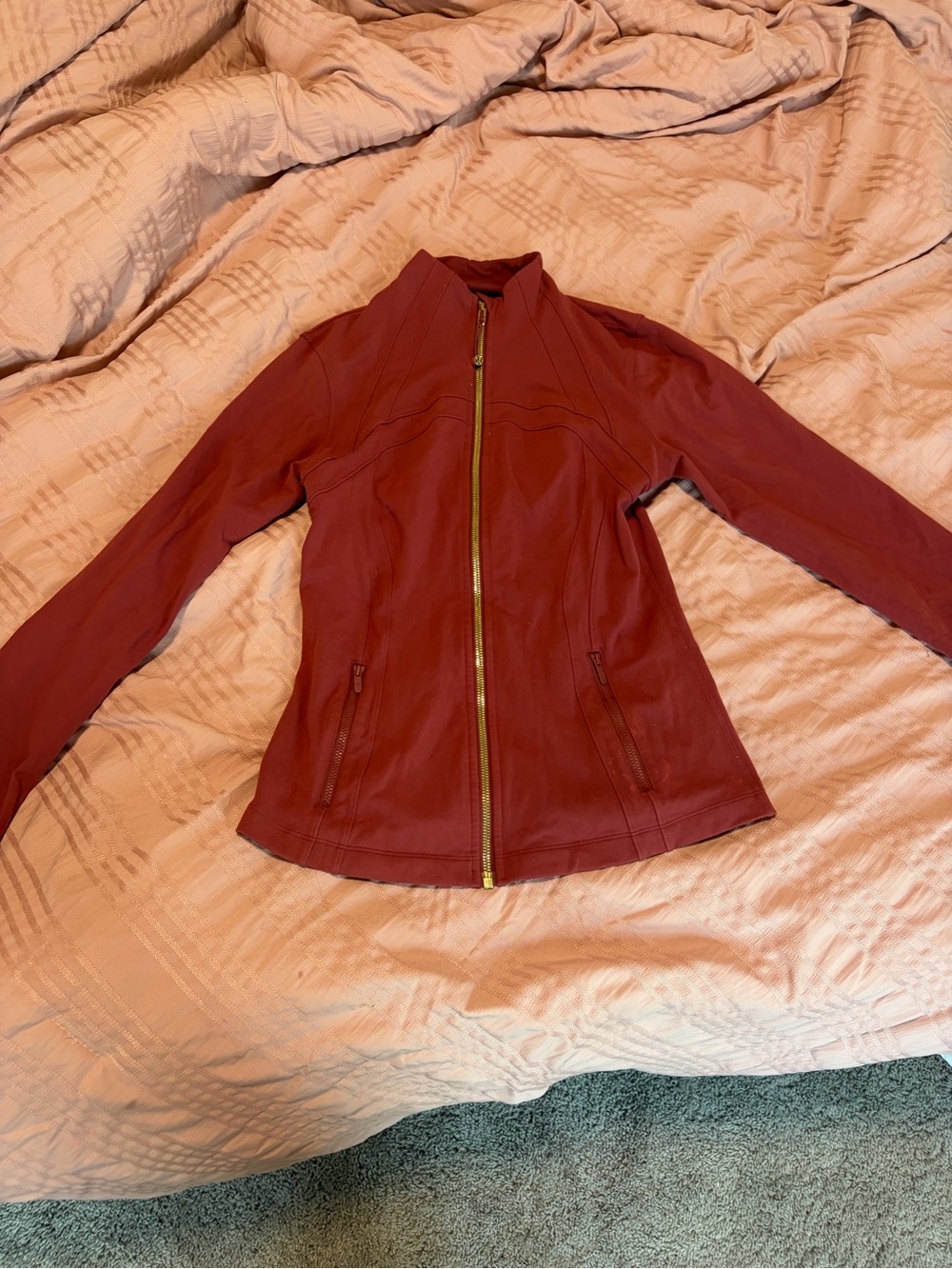 lululemon athletica Women's Burgundy Zip-Front Leather Jacket